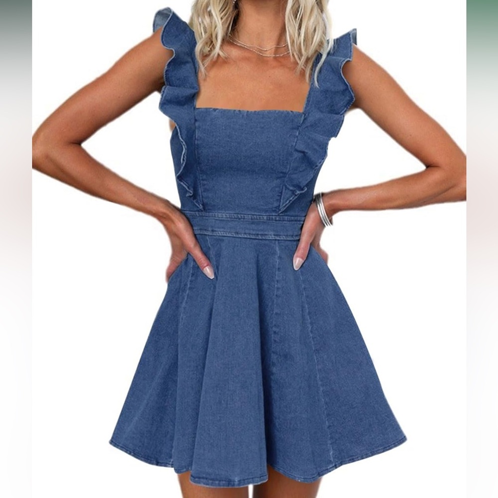 Elegant Denim Ruffle Mini Dress